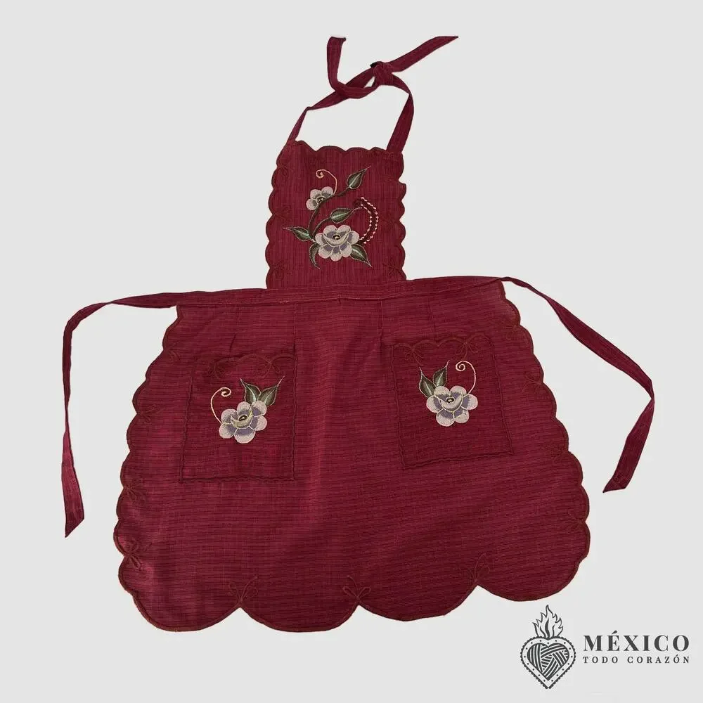 Mexican Embroidered Bib Apron for Women – Multicolor with Floral Design